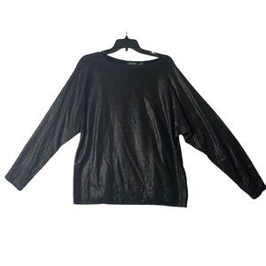 Lauren Ralph Lauren Metalícese Black Blouse Women Large Dolman Sleeve Boat Neck